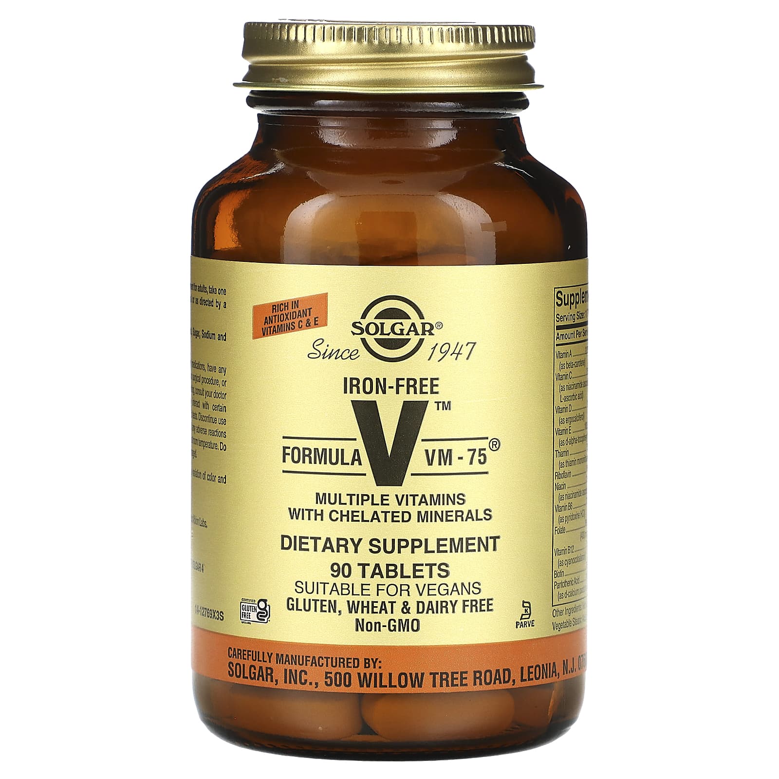 Solgar, Formula V, VM-75, Multiple Vitamins With Chelated Minerals, Iron-Free, 90 Tablets UPC 033984011748 | HiLife Vitamins